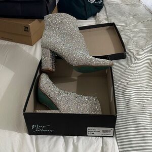 Betsey Johnson Silver Rhinestone Heeled Boots